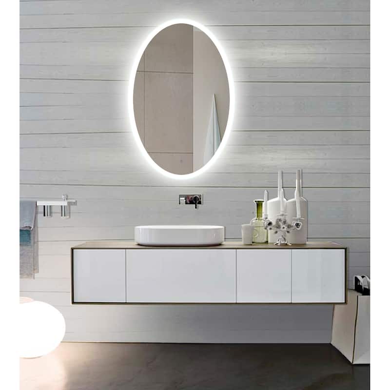 Miseno 24" W x 36" H Oval Frameless Wall Mounted Mirror with LED