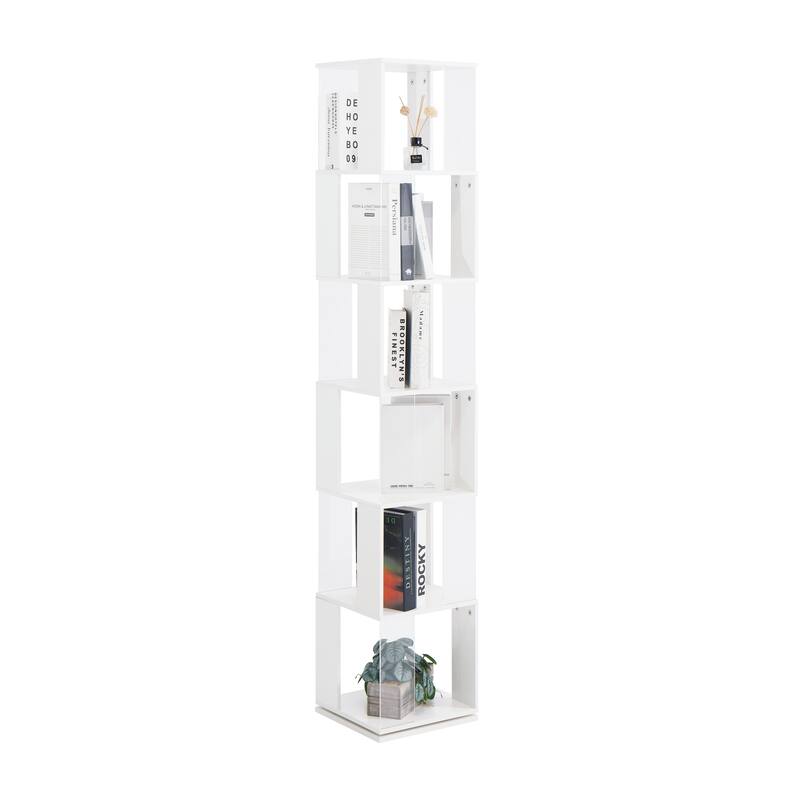 6 tier Rotating Bookshelf, Floor Rack Simple Bookcase with Acrylic plate Student Multi-Function Creative Bookshelf