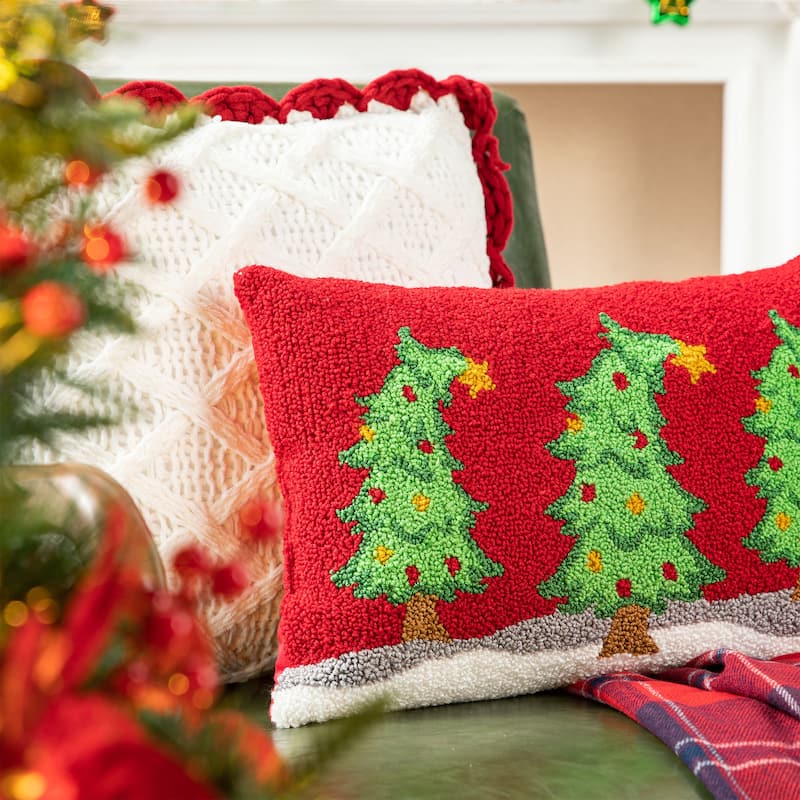 Glitzhome 18"L Hooked Bent Christmas Trees Throw Pillow