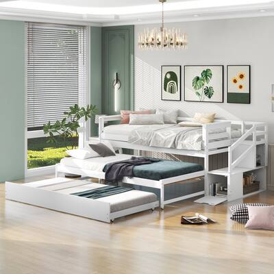 Twin Size Daybed with Double Trundle, White