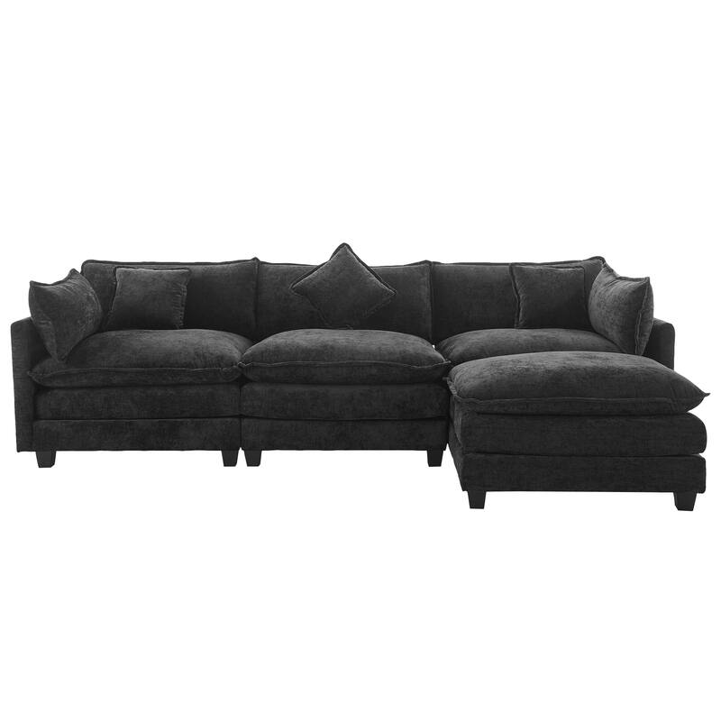 112.2" Modern L-Shaped 4-Seat Sectional Sofa with Removable Ottoman, 5 Plush Pillows, and Sturdy Construction