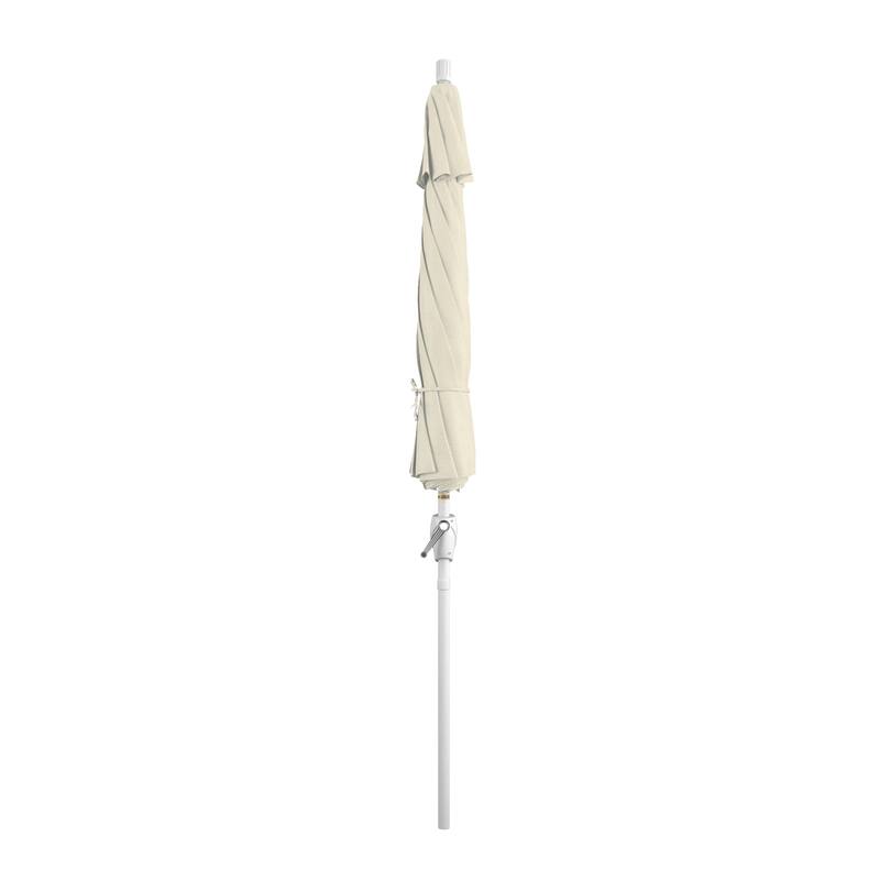 California Umbrella 9' Rd. Aluminum Patio Umbrella, Crank Lift with Push Button Tilt, White Finish, Pacifica Fabric