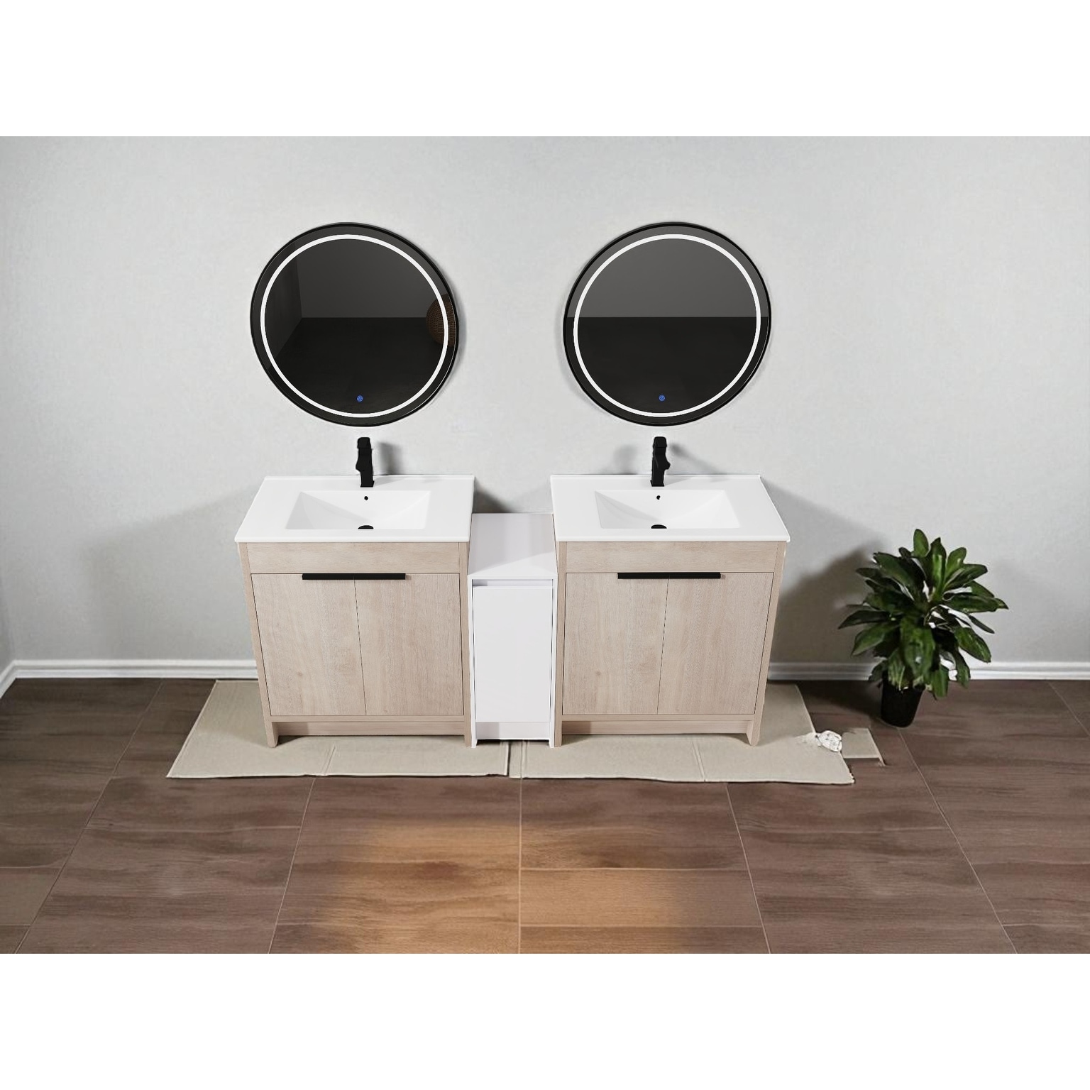 72" Freestanding Bathroom Vanity with Double Ceramic Sinks and Storage Cabinet, Soft-Close Doors, 5-Piece Set