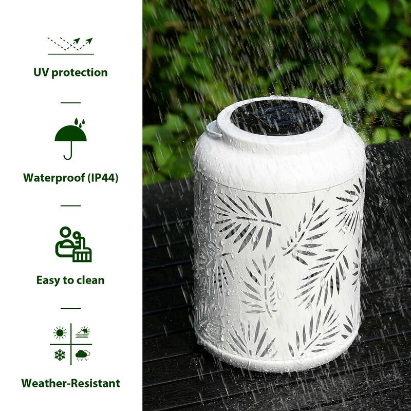 Glitzhome 8.75"H Outdoor Waterproof Metal Solar Hanging Lantern with Flower Leaves Decor