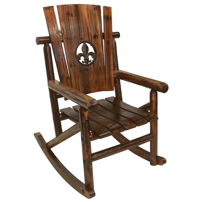 Leigh Country Char-Log Adult Rocker with Fleur-De-Lis - Brown