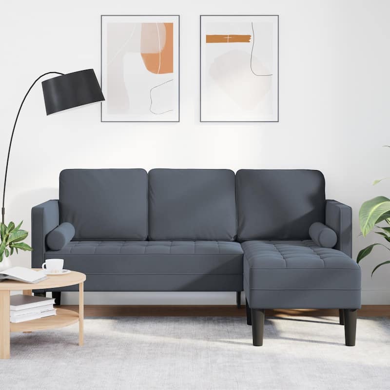 vidaXL Garden Sofa L-Shaped Black/Dark Grey/Light Grey Velvet - 68.1 x 51.6 x 26.4 - Dark gray Velvet