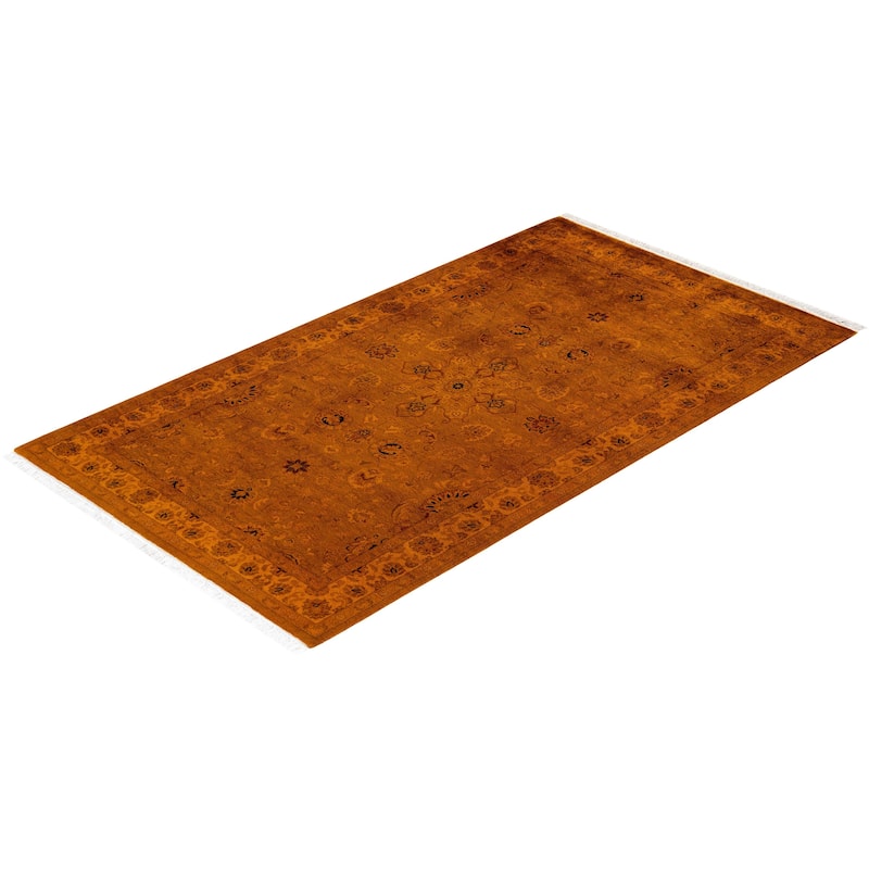 Overton Hand Knotted Wool Vintage Inspired Modern Contemporary Overdyed Gold Area Rug - 3' 1" x 5' 5"
