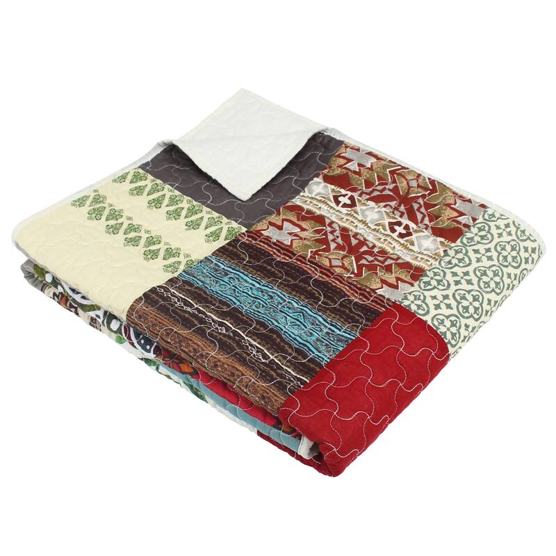Greenland Home Fashions Renee Upcycle Remnant Fabric Patchwork Throw