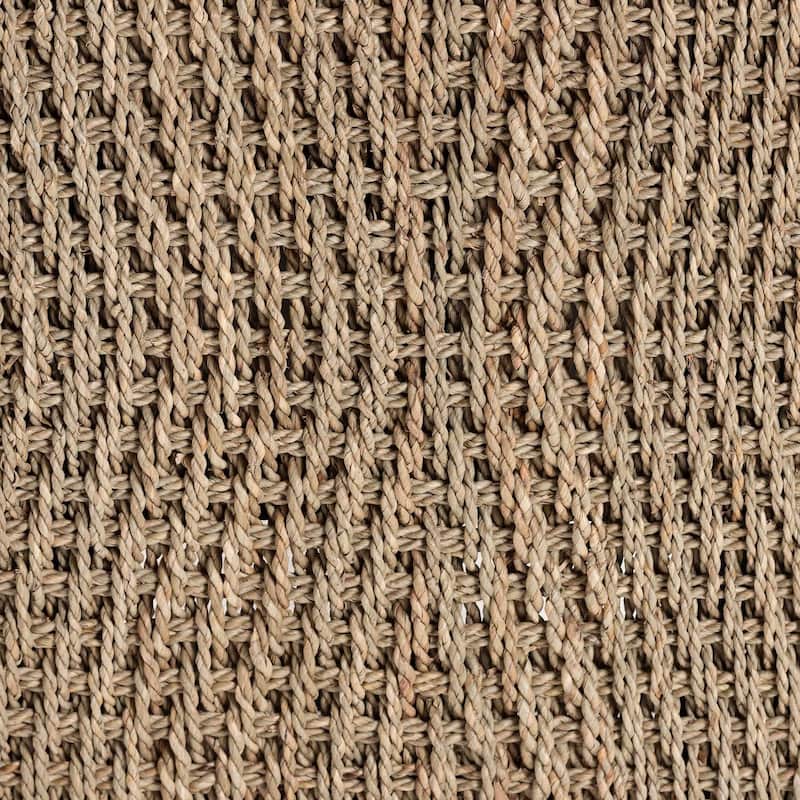 Amber Seagrass Accent Bench - Handwoven Natural Fiber Stool with Black Wood Frame, Compact Coastal Boho Seating