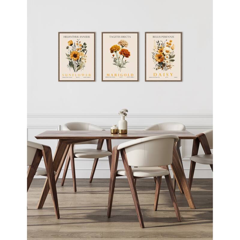Amanti Art Vintage Sunflower Marigold and Daisy 3 Piece by Christopher Giampietro Framed Canvas Wall Art