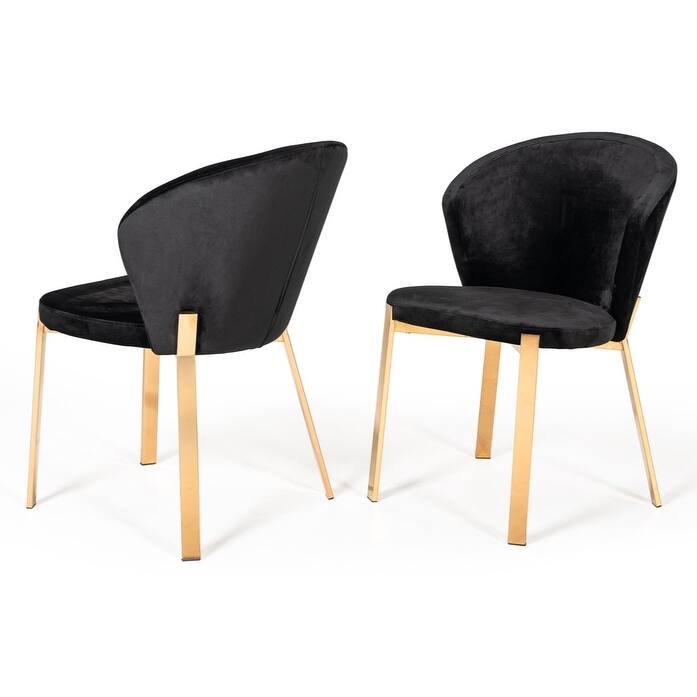 Modrest Nadia Modern Black Velvet & Rosegold Dining Chair (Set of 2)