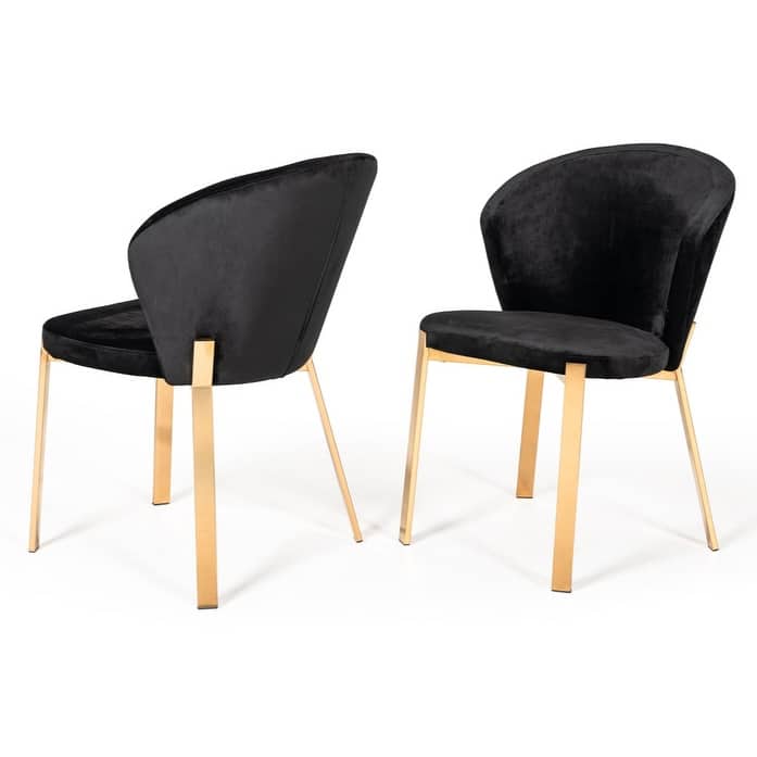Modrest Nadia Modern Black Velvet & Rosegold Dining Chair (Set of 2)