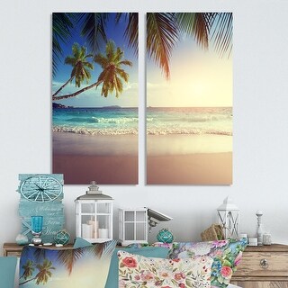 Designart "Typical Sunset on Seychelles Beach" Seascape Canvas Wall Art ...