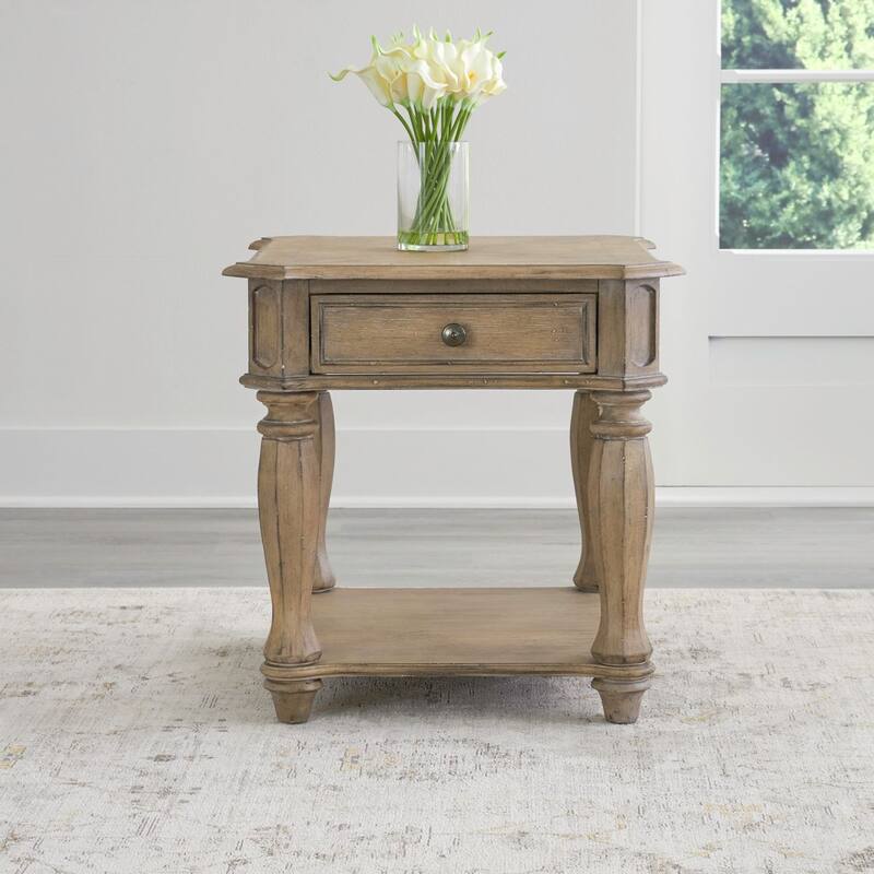 Magnolia Manor End Table for Living Room- 2 Finish Options - W24 x D28 x H24 - Weathered Bisque