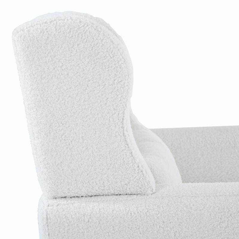 Clearance Sale Modern Accent Chair, Teddy Fabric Living Room Lounge Chairs with Wooden Legs Accent Chairs, White