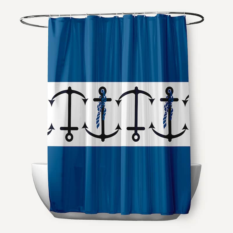 71 x 74-inch Anchor Stripedd Print Shower Curtain - Blue