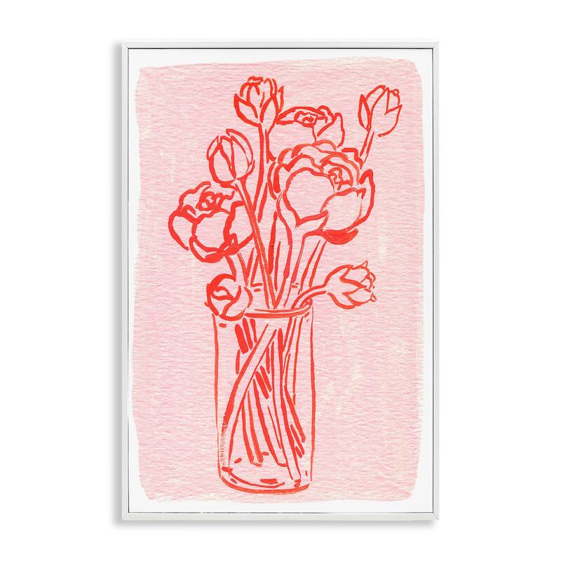 Stupell Outlined Peony Vase Framed Giclee Art Design By Hannah Moren - 20 x 30 - White