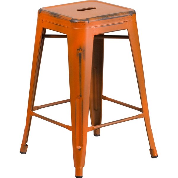 Shop Brimmes 24'' High Backless Distressed Orange Metal ...