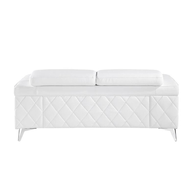 HomeRoots 70" White And Silver Metallic Top Grain Leather Loveseat