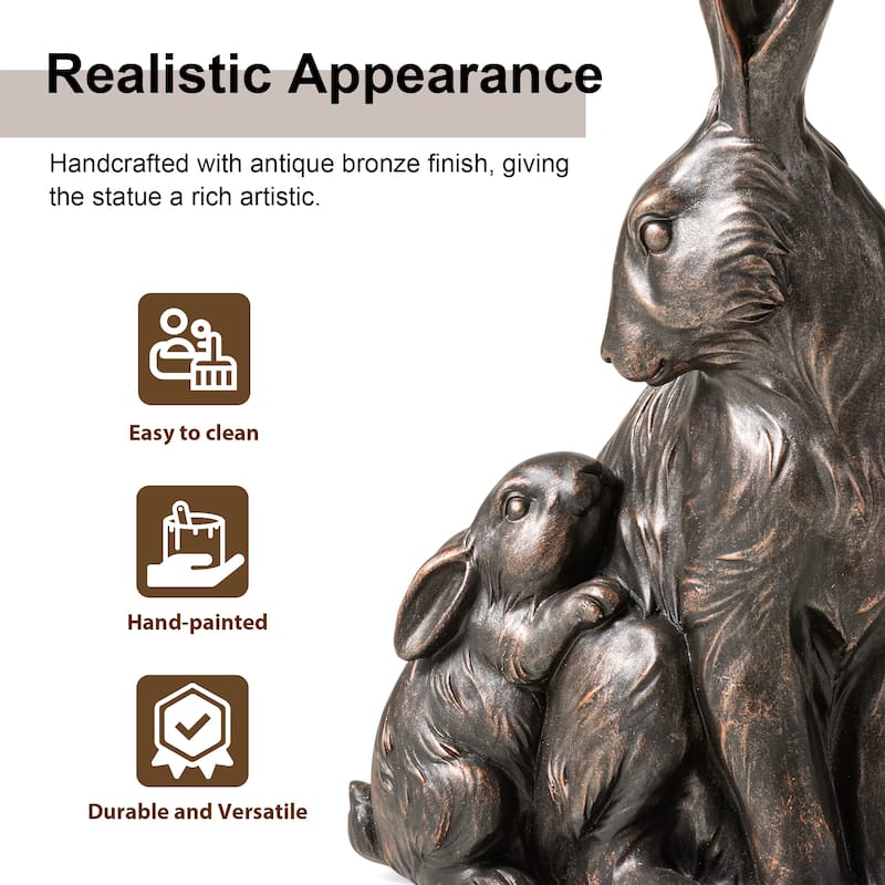 Glitzhome MGO Bronze Mom and Baby Rabbit Statue Standing Bunny Figurine
