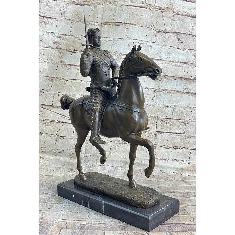 Medieval European Warrior King Arthur On Horseback Bronze Statue Sculpture 16 Inches X 10 Inches