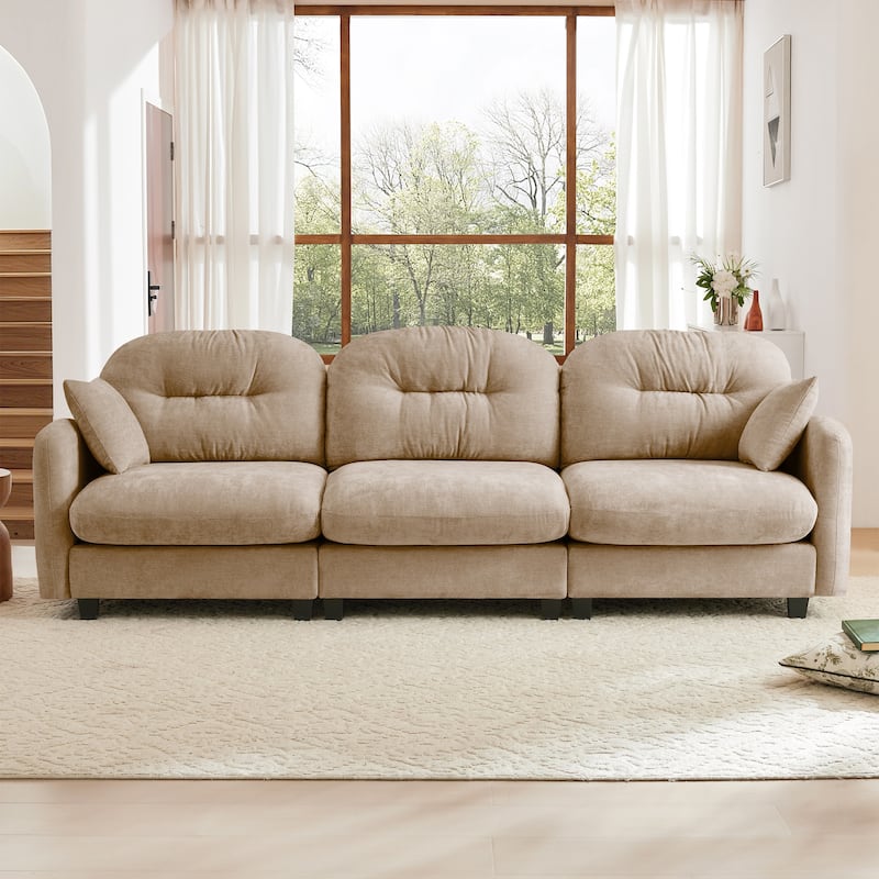 GDF Studio - Bell Modern Chenille Modular 3-Seat Sofa with Ergonomic Tufted Backrest and Wooden Base