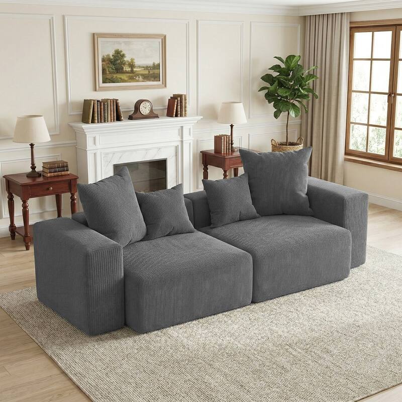 Oversized Corduroy Upholstery Modular Sofa No Assembly