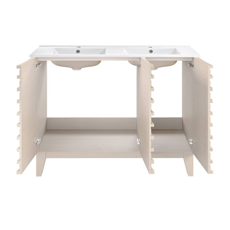 Cascade 48" Freestanding Bathroom Vanity In White Oak With Double Basin Sink Top - 48