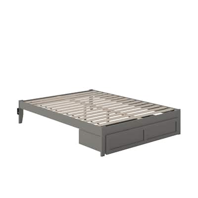 Bed with Foot Drawer & USB Charger - Grey - Modern Design - No Foundation Needed
