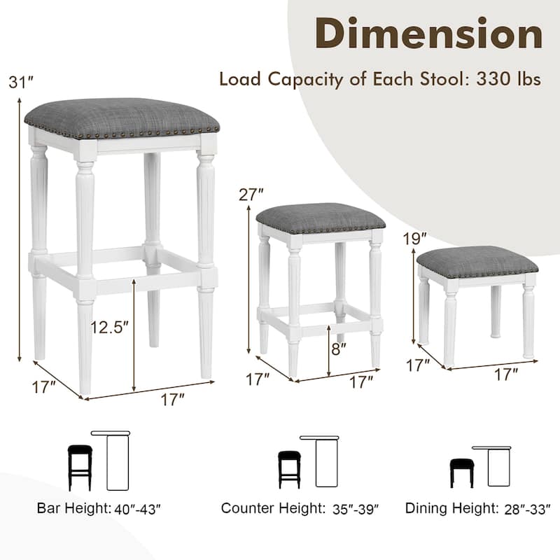Costway 3 Heights Saddle Stool Set of 2 Square Kitchen Island Stool - See Details