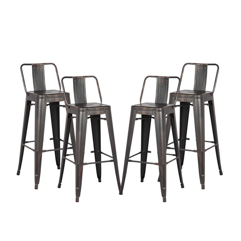 24" Matte Black Industrial Contemporary Rustic Metal Barstools with Bucket Back, Set of 4 - Black