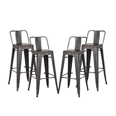 24" Matte Black Industrial Contemporary Rustic Metal Barstools with Bucket Back, Set of 4