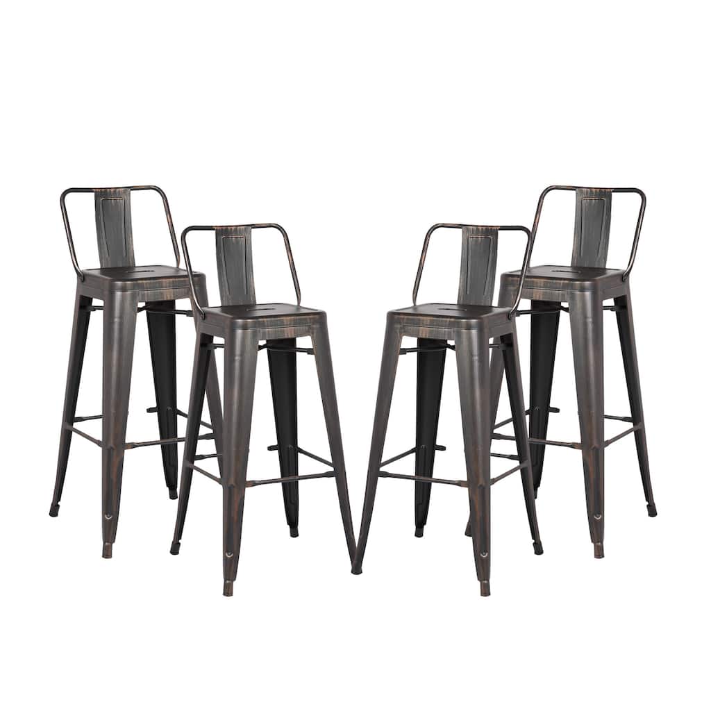 24" Matte Black Industrial Contemporary Rustic Metal Barstools with Bucket Back, Set of 4