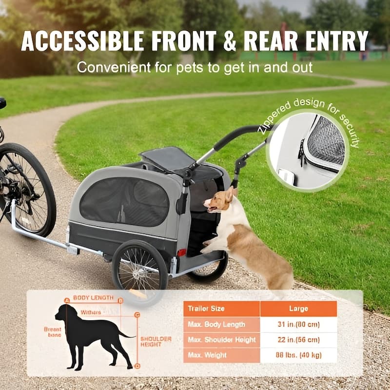 Dog Bike Trailer, Supports up to 88 lbs, 2-in-1 Pet Stroller Cart Bicycle Carrier, Easy Folding Cart Frame with Quick Release W
