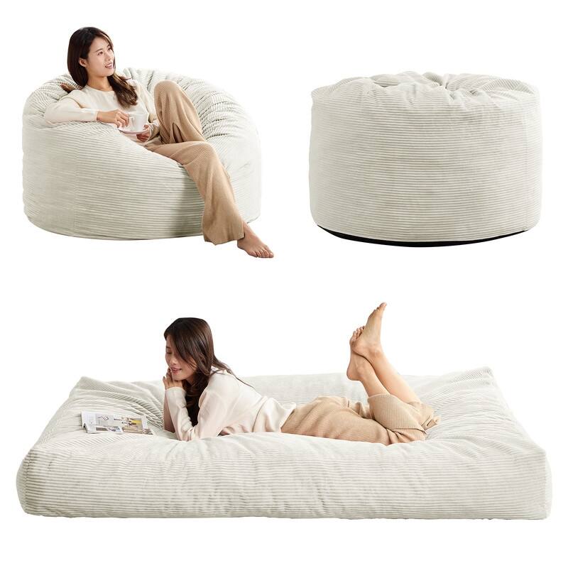 Mixoy Corduroy Bean Bag Lazy Sofa Chair Bed,Convertible Adult Beanbag from Lazy Chair to Floor Mattress,Machine Washable