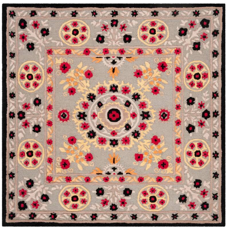 SAFAVIEH Handmade Bellagio Marsela Modern Oriental Wool Rug - 5' Square - Light Grey/Black