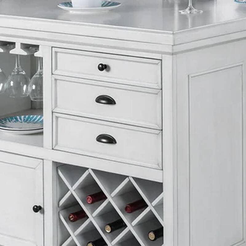 Tino Counter Height Kitchen Island Table w Bar Storage, Antique White