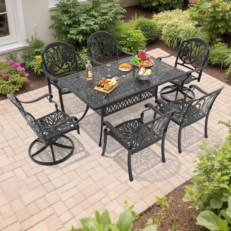 7-Piece Outdoor Dining Set with 1 Table and 6 Chairs, All-Weather Aluminum Outdoor Patio Sets