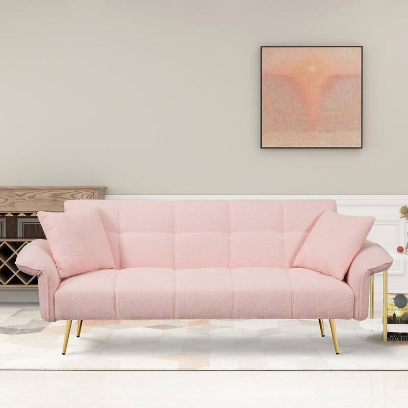 70" Modern Pullout Sofa Bed with Foldable Armrests, Two Throw Pillows
