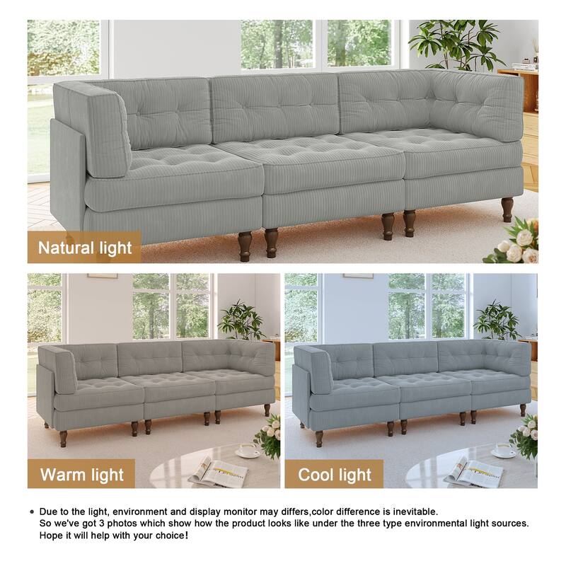 98"W Modular Upholstered Corduroy Sectional Sofa for Living Room