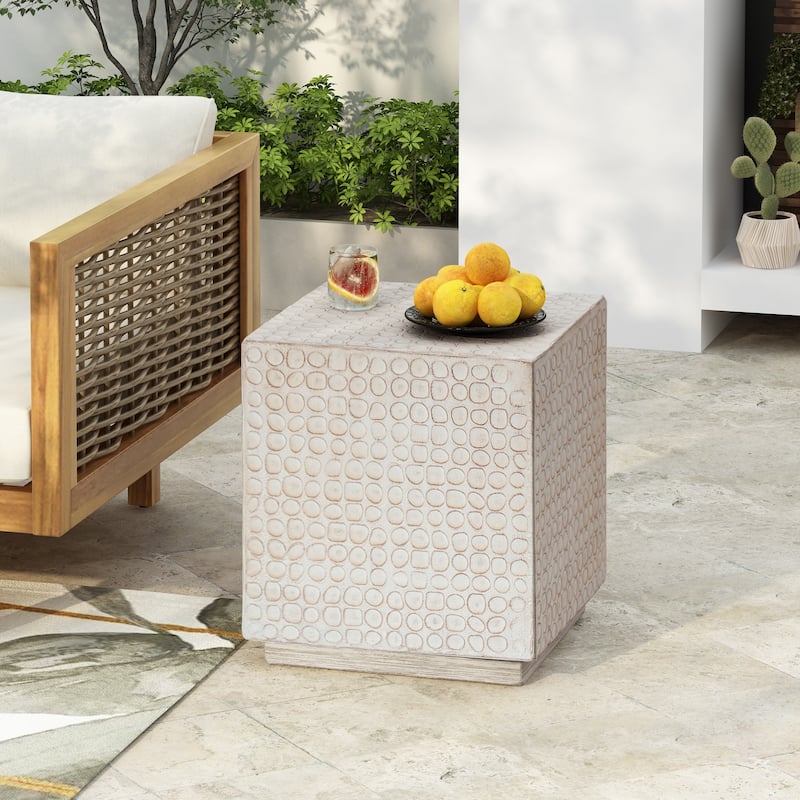 Roomfitters Outdoor MGO Side Table with Textured Dot Pattern, Modern Patio Accent Cube, Antique brown - Brown