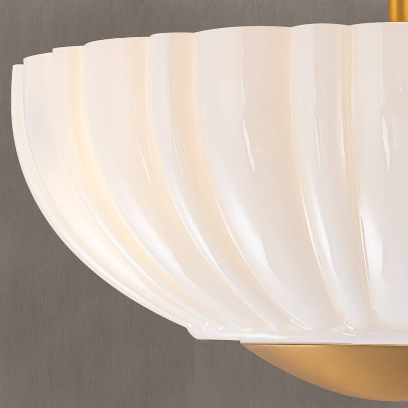 15'' in. W Brass Frosted White Glass Semi Flush Mount Ceiling Light - 15