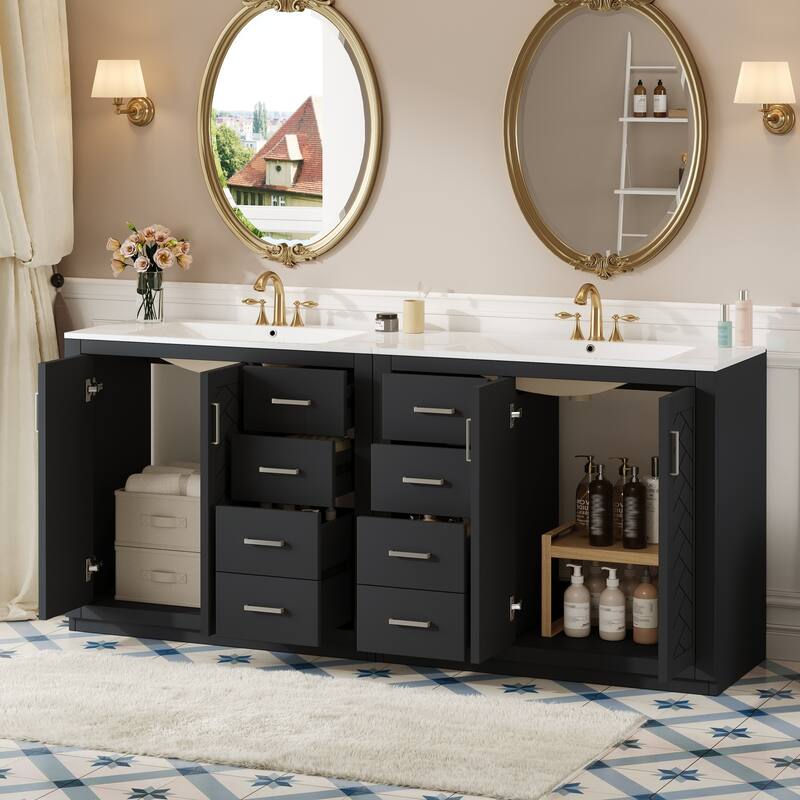 72'' Freestanding Bathroom Vanity with Integrated White Ceramic Sink - 72'' x 18.3'' x 33.7''