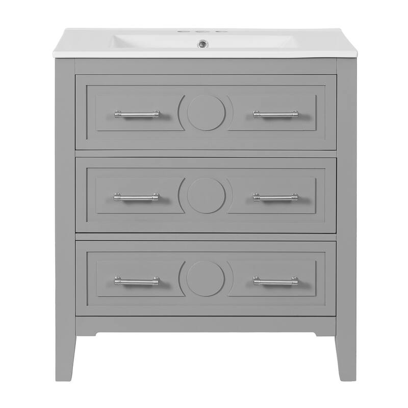 30" Bathroom Vanity with Ceramic Sink Set with 3 Drawers