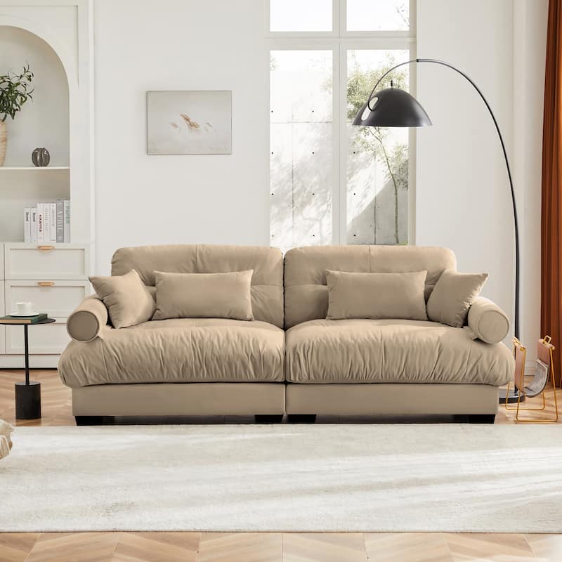 Modern Sectional Couch Comfortable Upholstered Sofa Set with Lumbar Pillow and Throw Pillow for Living Room - 2 Seats - Camel