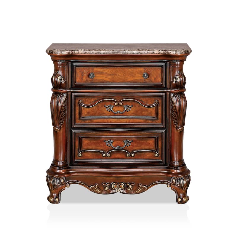 Antiochus Traditional Oak Wood 3-Drawer Nightstand with USB Charger by Furniture of America