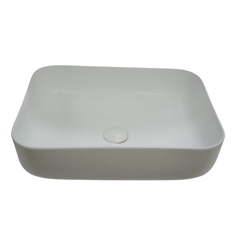 20 Inch Bathroom Rectangular Vessel Sink Above Counter Porcelain Ceramic Top Mount Art Basin With Matching Pop-up Drain