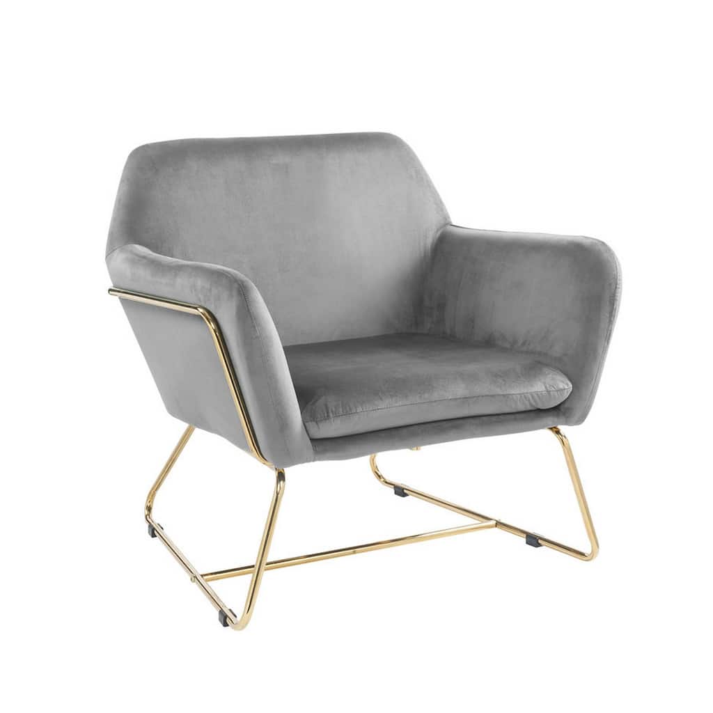 Saul 30 Inch Modern Accent Chair, Padded Seats and Metal Frame, Gray Velvet