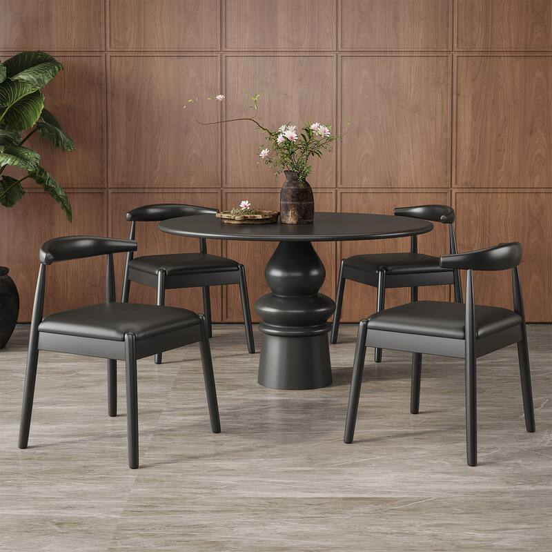 Black Dining Chair Set of 2 Side Chair Leather Office Chair Meeting Room Chairs with Curved Backrest