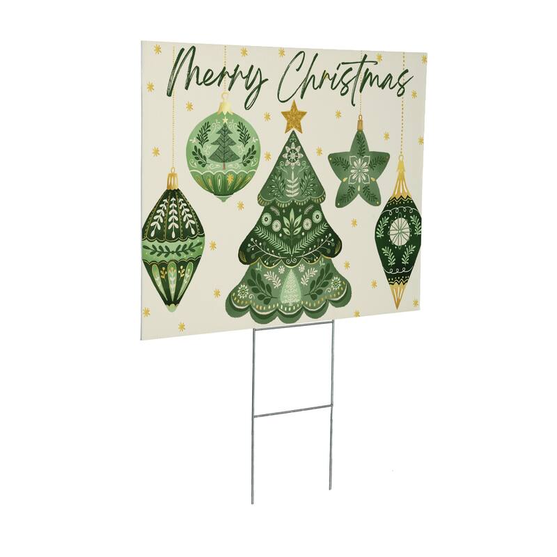 Shades of Green Yard Sign - "Merry Christmas" - 24" x 18" - Multicolor